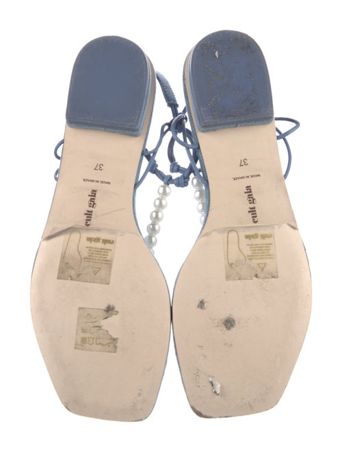 Cult Gaia Denim Beaded Accents T-Strap Sandals