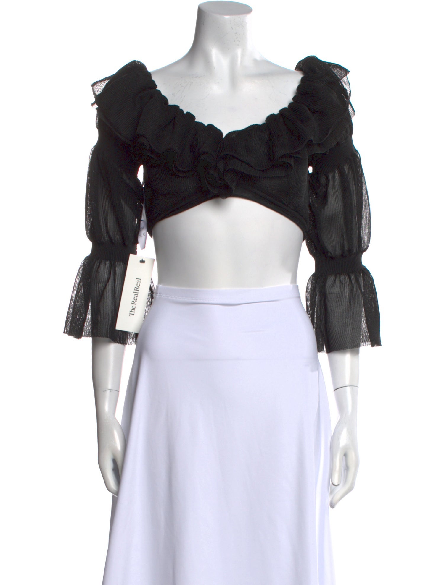 Cult Gaia Scoop Neck Three-Quarter Sleeve Crop Top