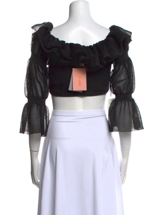 Cult Gaia Scoop Neck Three-Quarter Sleeve Crop Top