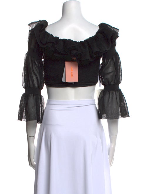 Cult Gaia Scoop Neck Three-Quarter Sleeve Crop Top