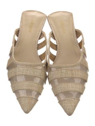 Cult Gaia Raffia Leather Trim Embellishment Slides