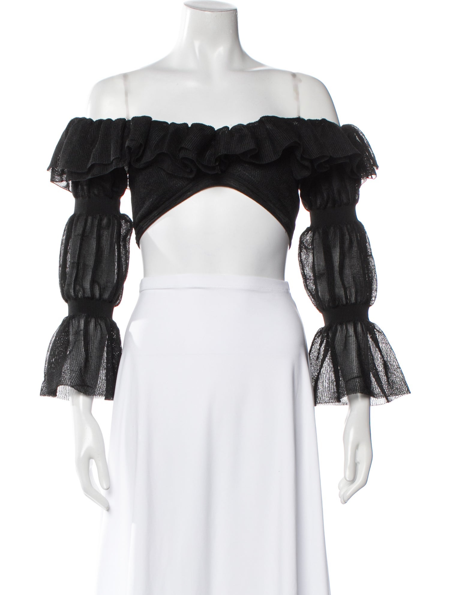 Cult Gaia Off-The-Shoulder Three-Quarter Sleeve Crop Top