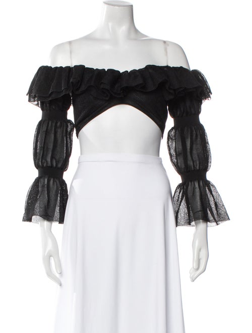 Cult Gaia Off-The-Shoulder Three-Quarter Sleeve Crop Top