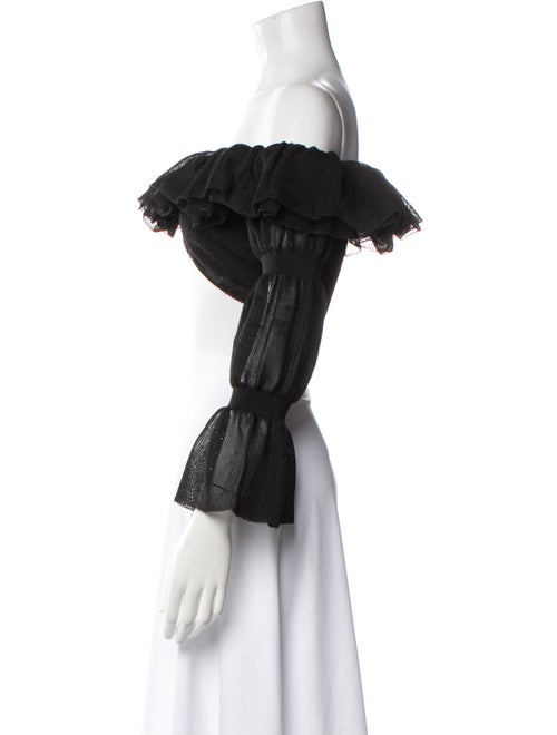 Cult Gaia Off-The-Shoulder Three-Quarter Sleeve Crop Top