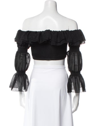 Cult Gaia Off-The-Shoulder Three-Quarter Sleeve Crop Top