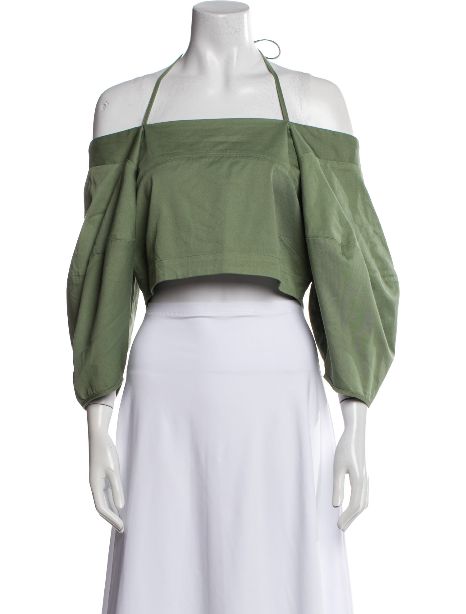 Cult Gaia Off-The-Shoulder Three-Quarter Sleeve Crop Top