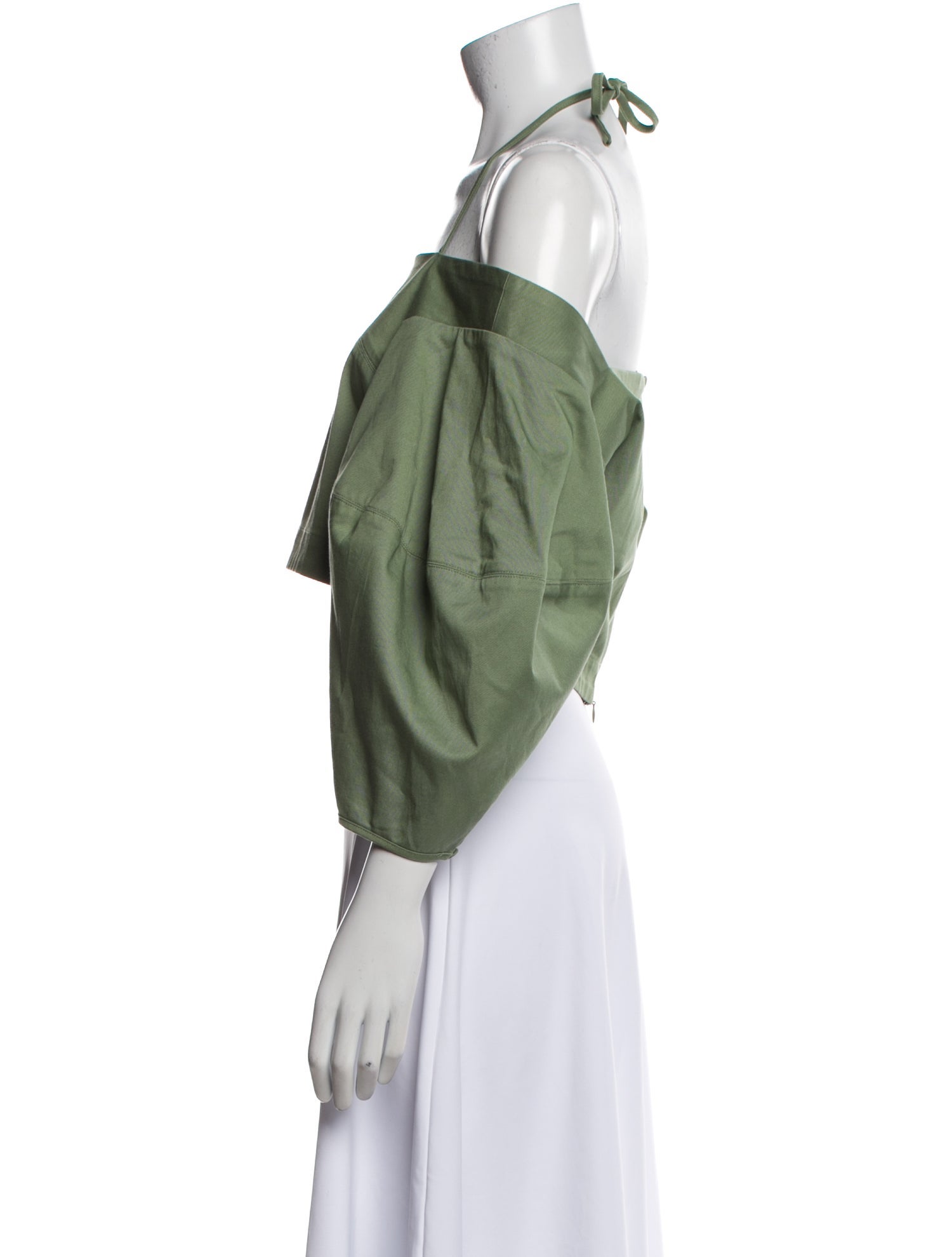 Cult Gaia Off-The-Shoulder Three-Quarter Sleeve Crop Top