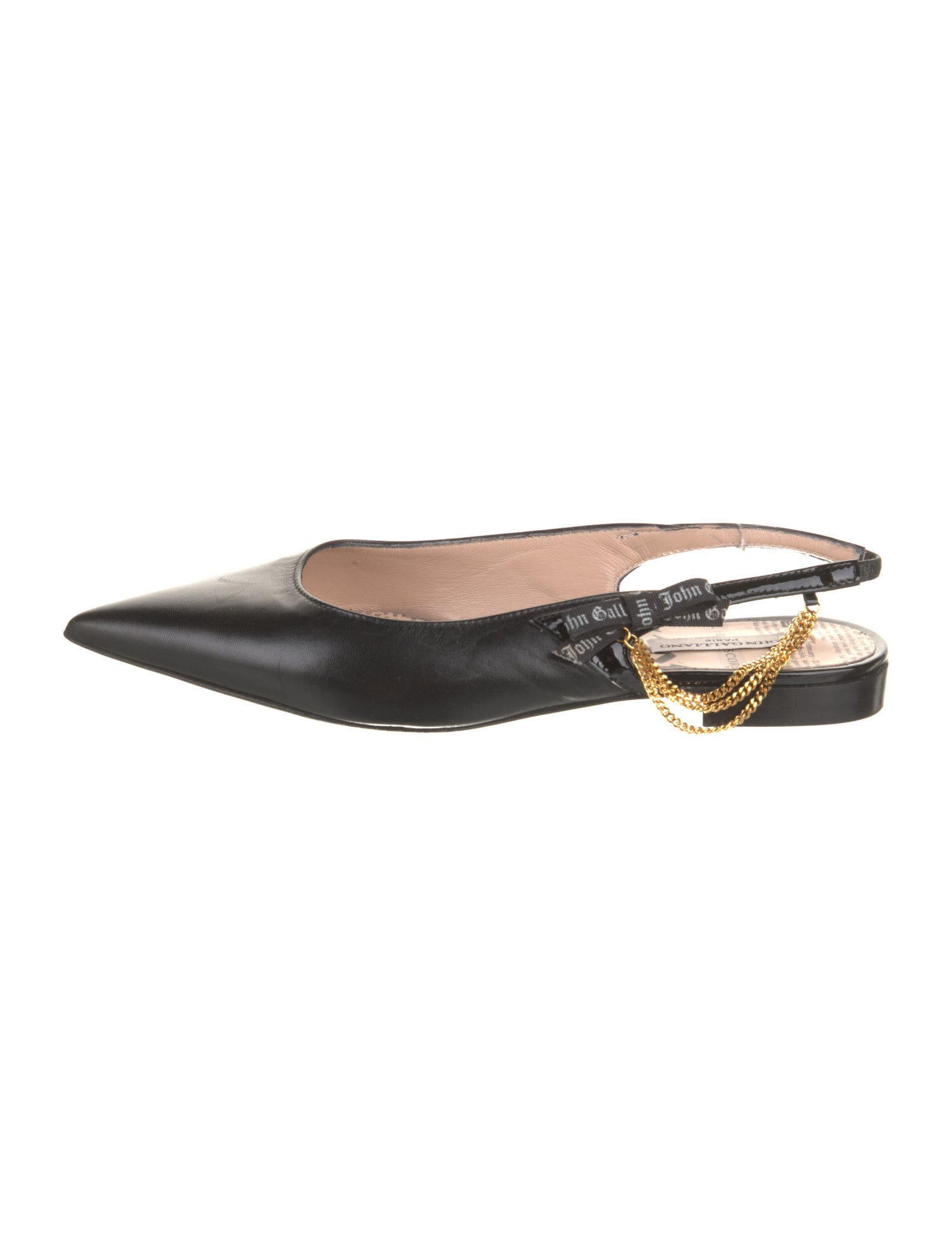 Galliano Leather Chain-Link Accents Slingback Flats