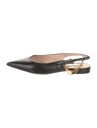Galliano Leather Chain-Link Accents Slingback Flats