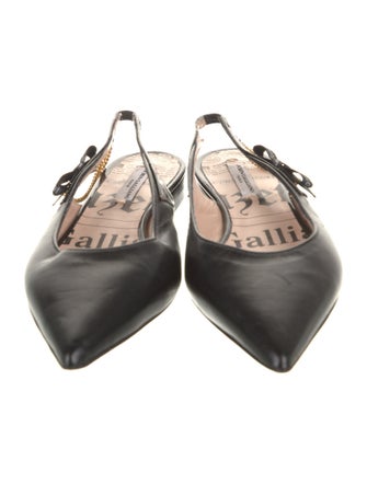 Galliano Leather Chain-Link Accents Slingback Flats