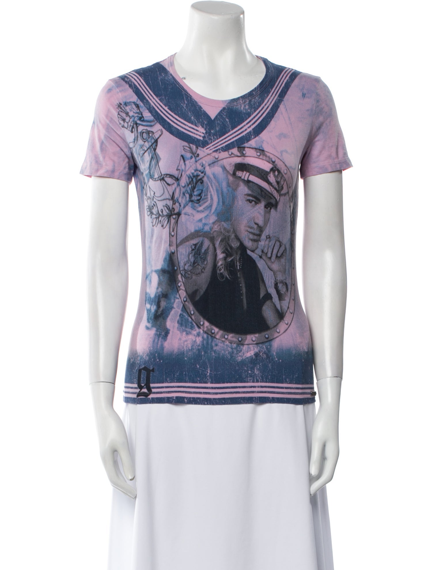 Galliano Graphic Print Cowl Neck T-Shirt