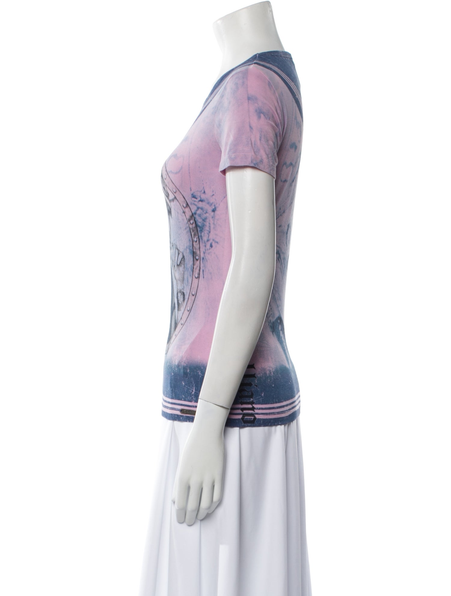 Galliano Graphic Print Cowl Neck T-Shirt