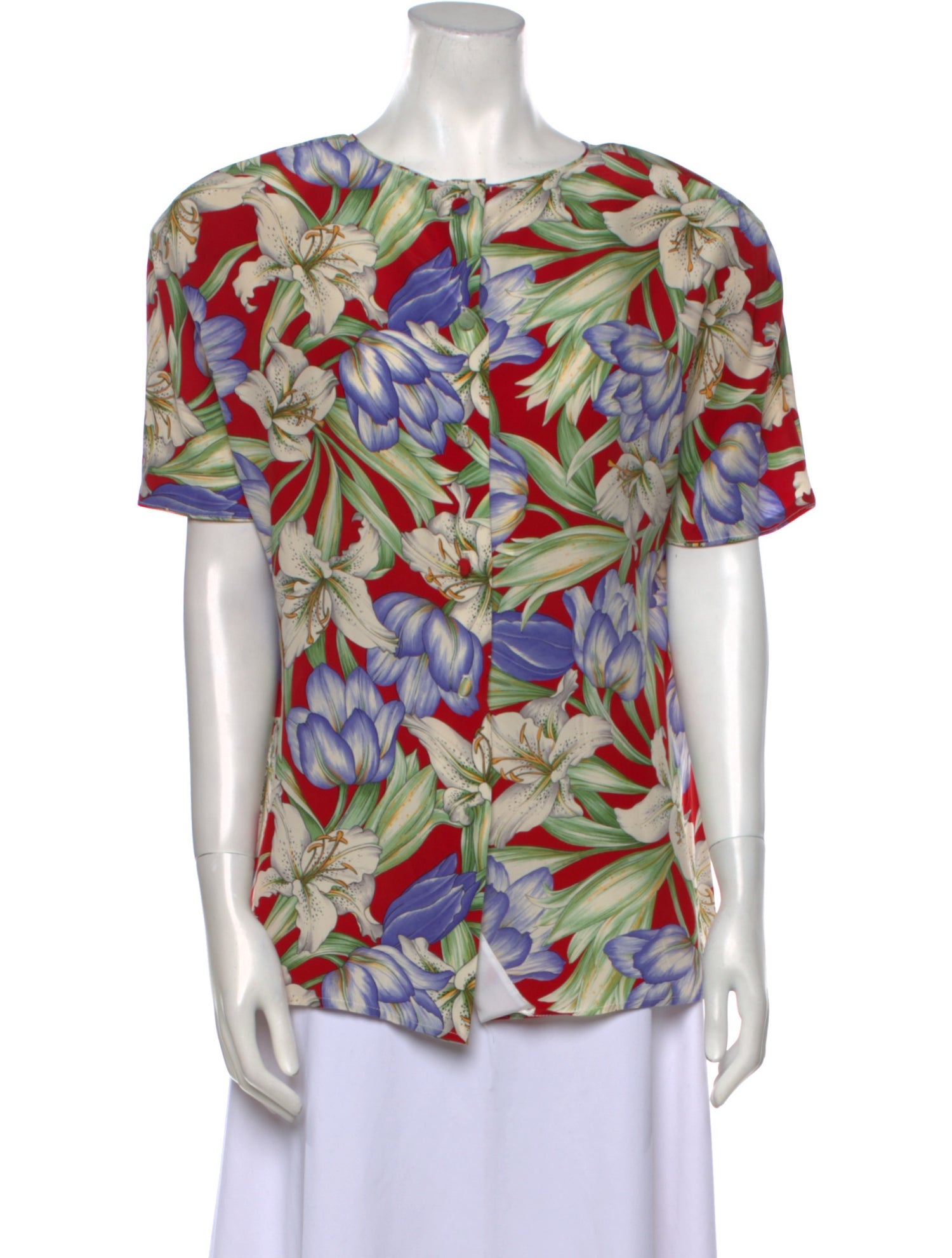 Gloria Sachs Floral Print Bateau Neckline T-Shirt
