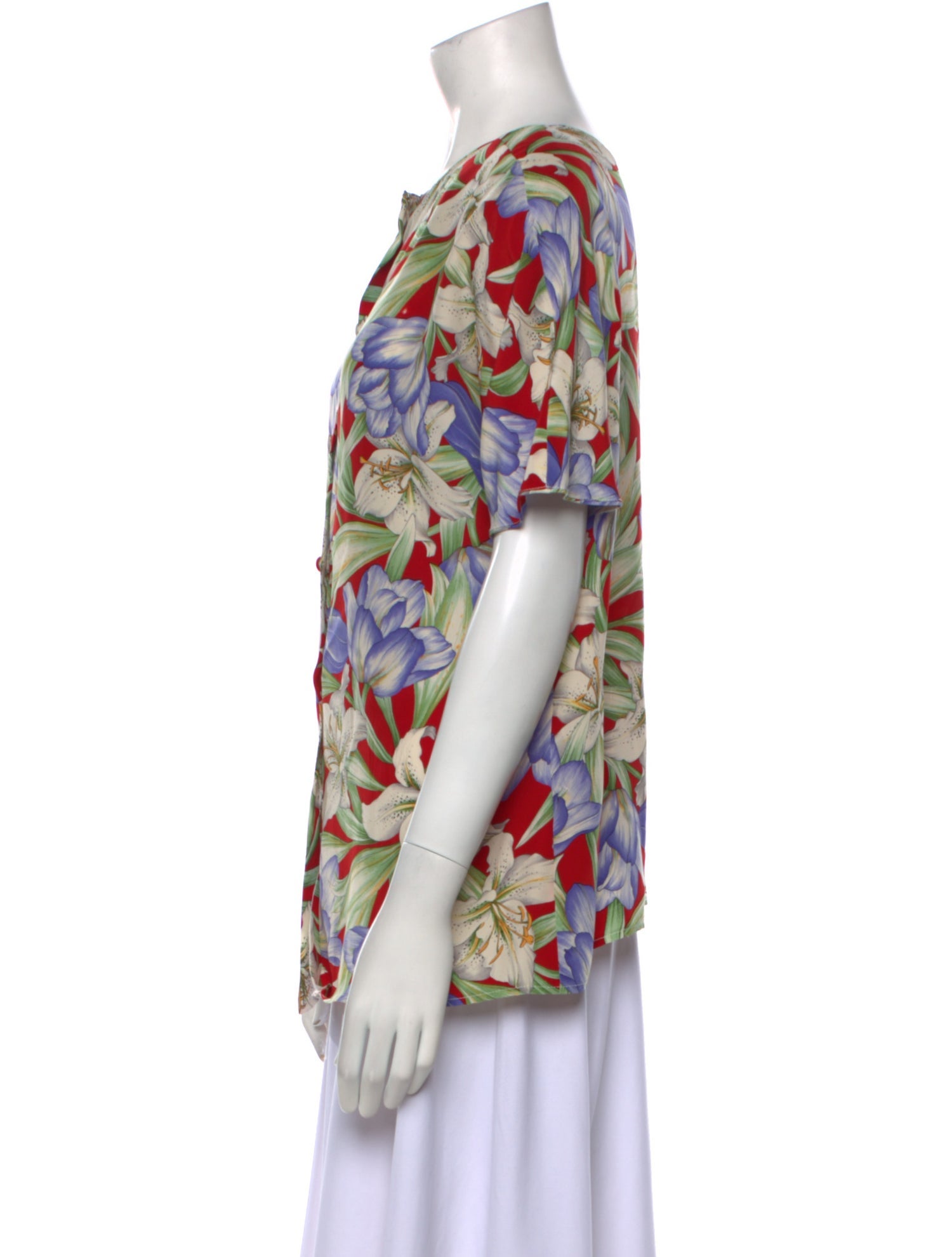 Gloria Sachs Floral Print Bateau Neckline T-Shirt