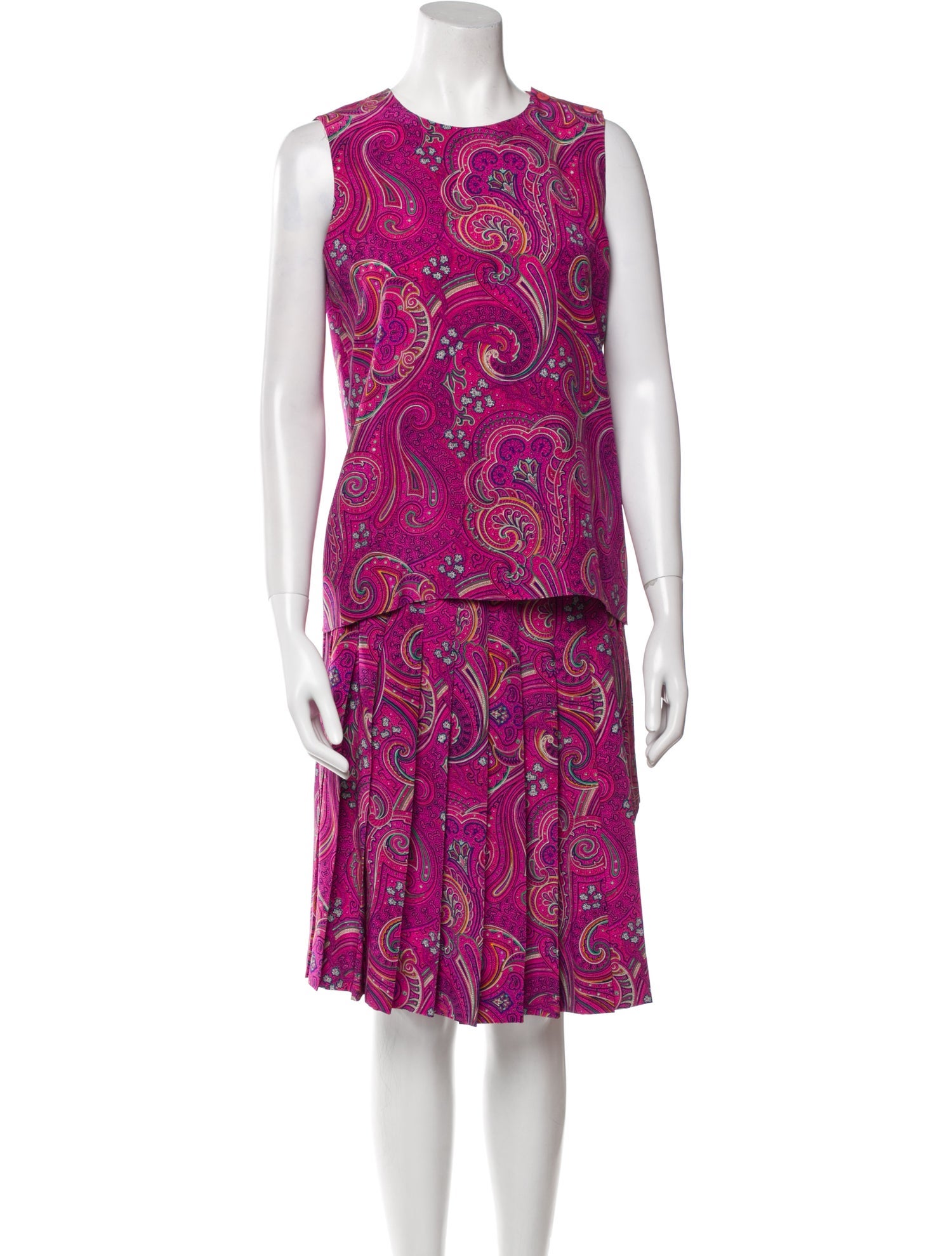 Gloria Sachs Paisley Print Pleated Accents Skirt Set
