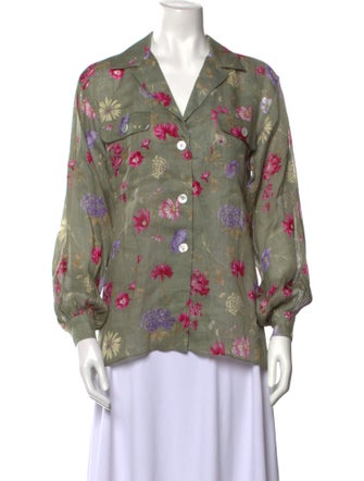 Gloria Sachs Floral Print Three-Quarter Sleeve Button-Up Top