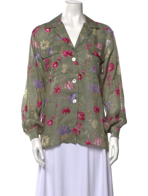 Gloria Sachs Floral Print Three-Quarter Sleeve Button-Up Top