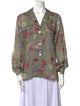 Gloria Sachs Floral Print Three-Quarter Sleeve Button-Up Top