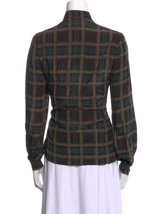 Gloria Sachs Plaid Print Mock Neck Button-Up Top