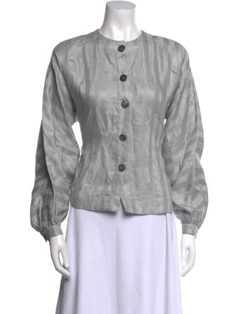 Gloria Sachs Crew Neck Long Sleeve Button-Up Top