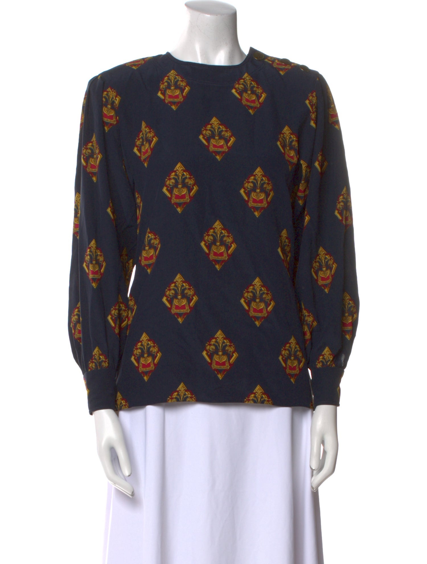 Gloria Sachs Printed Crew Neck Blouse