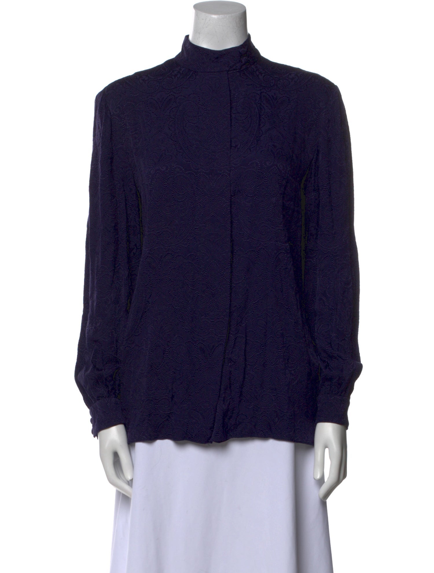 Gloria Sachs Lace Pattern Mock Neck Blouse