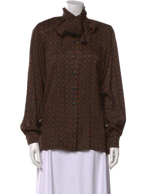 Gloria Sachs Printed Tie Neck Button-Up Top