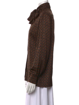 Gloria Sachs Printed Tie Neck Button-Up Top