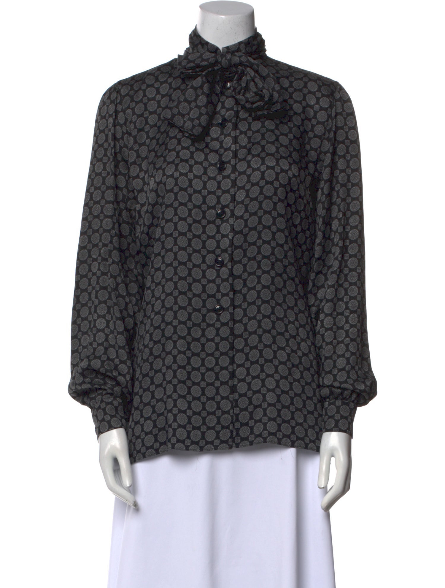 Gloria Sachs Printed Tie Neck Button-Up Top