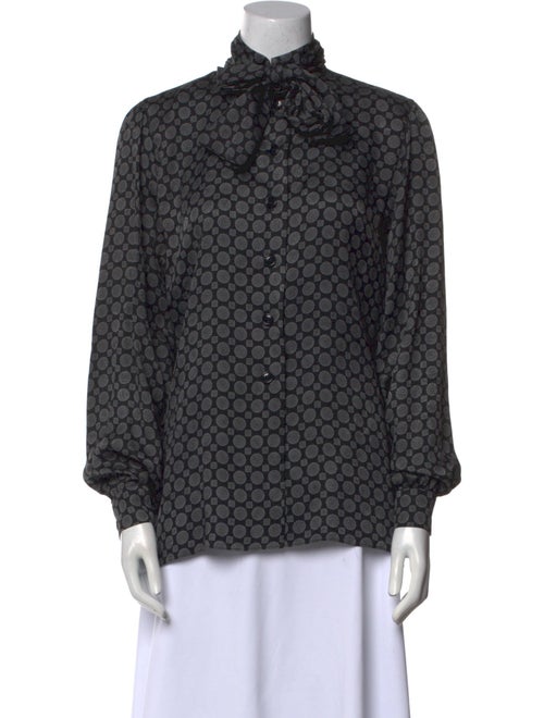 Gloria Sachs Printed Tie Neck Button-Up Top