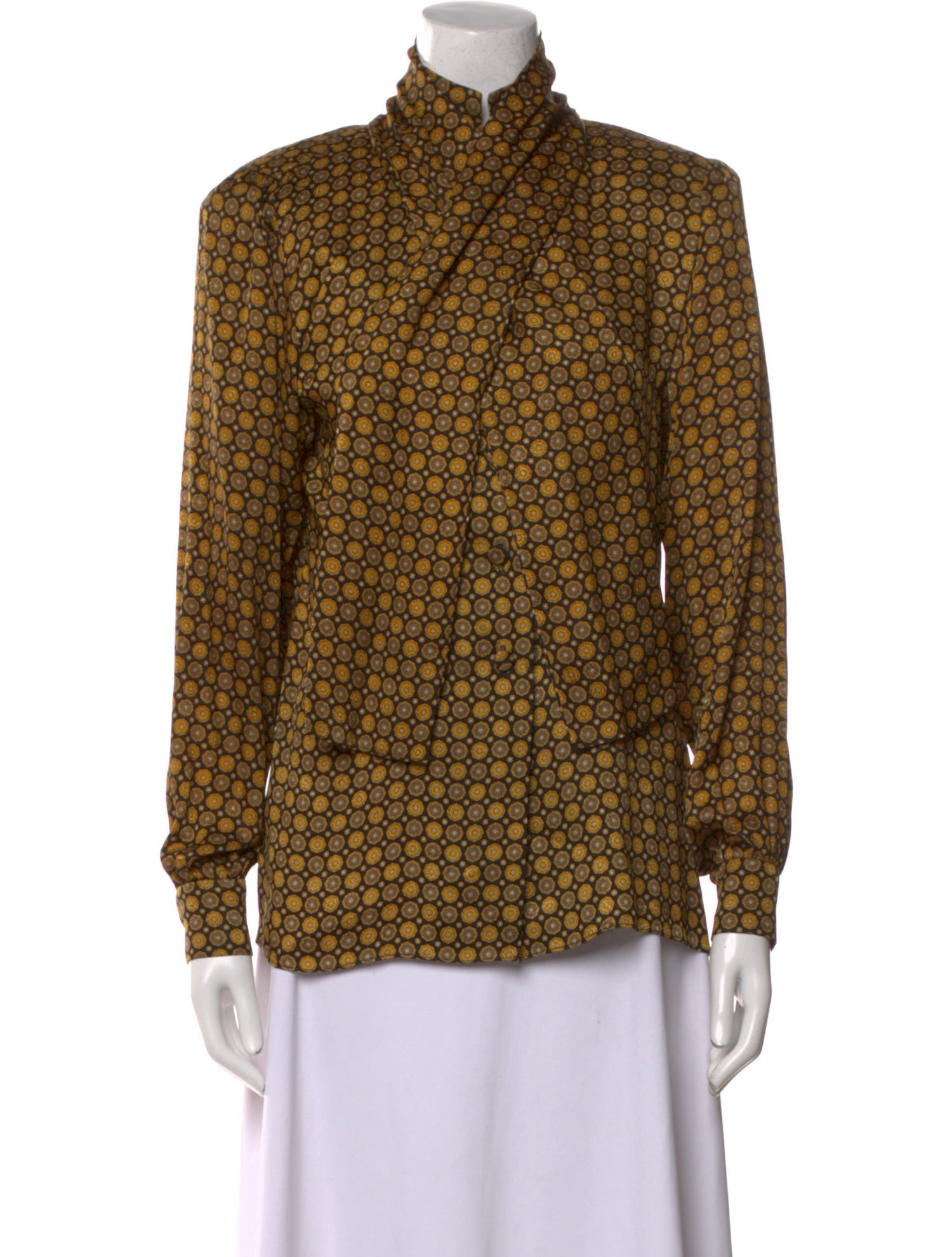 Gloria Sachs Printed Mock Neck Button-Up Top