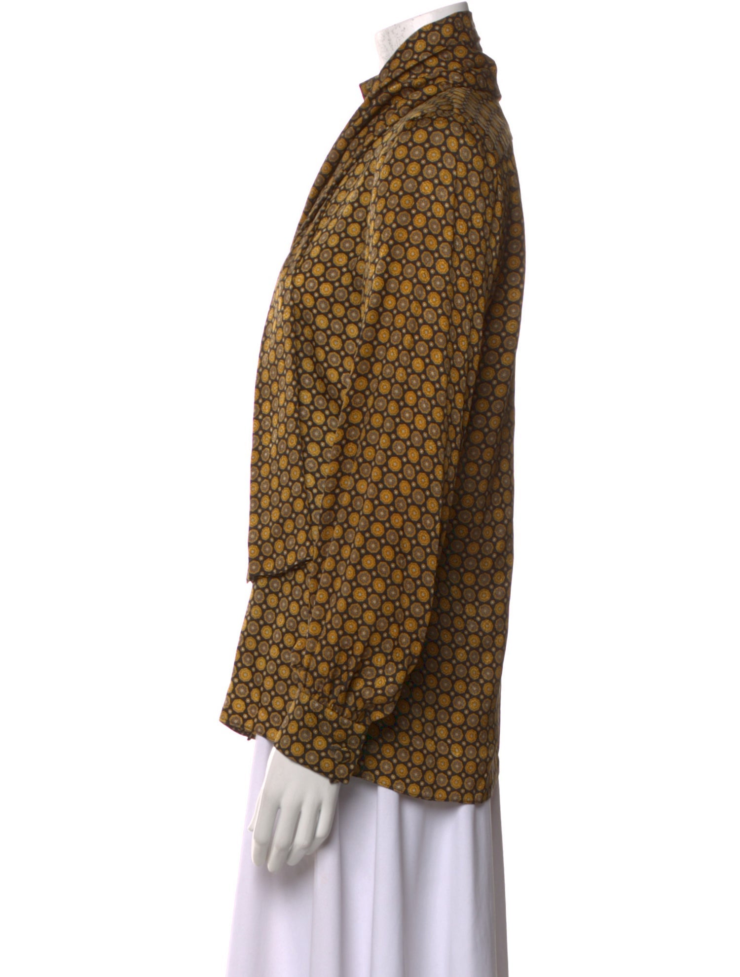 Gloria Sachs Printed Mock Neck Button-Up Top