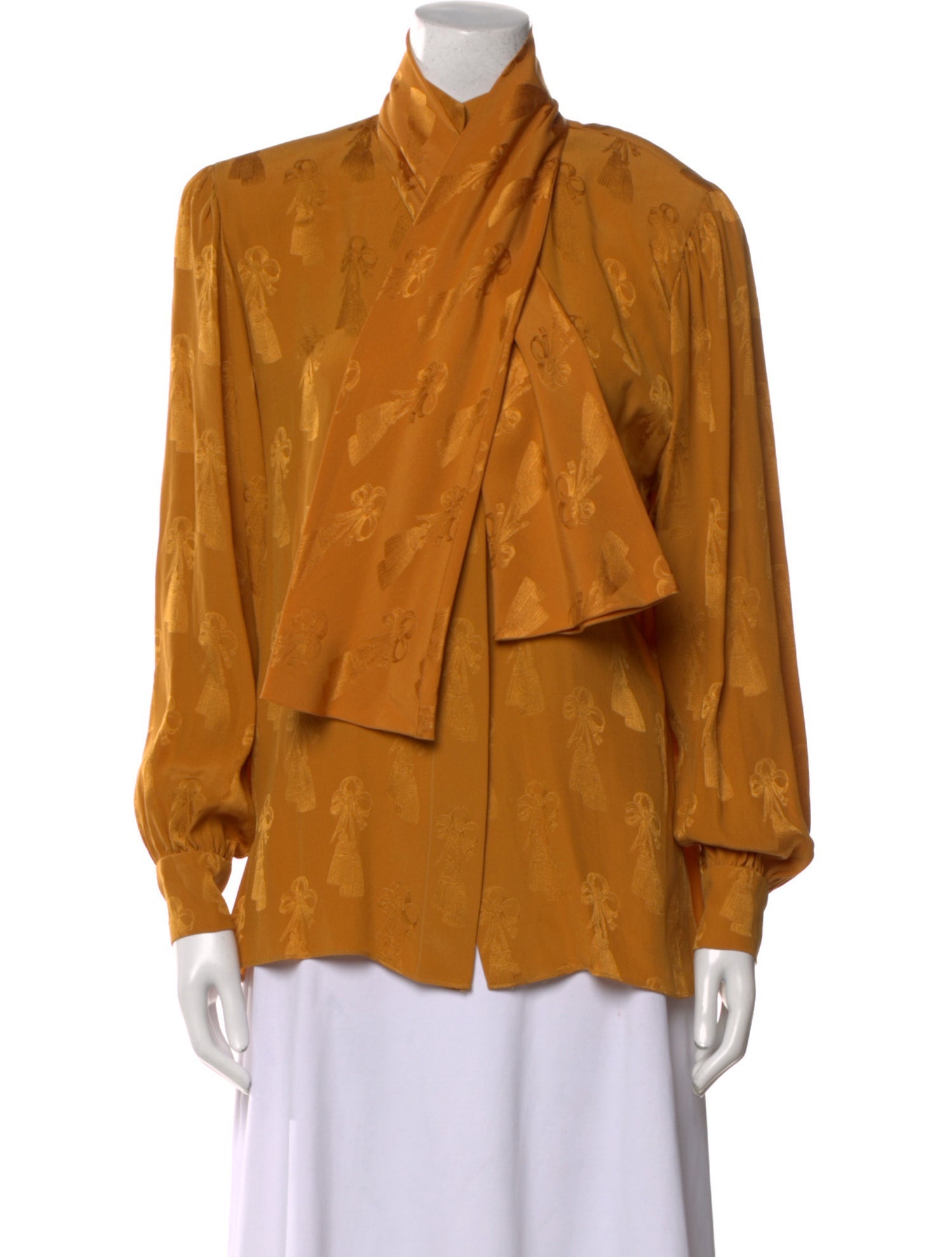 Gloria Sachs Tie Neck Long Sleeve Button-Up Top