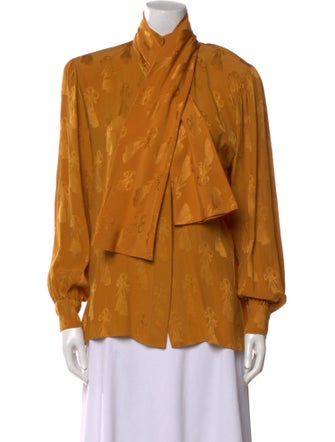 Gloria Sachs Tie Neck Long Sleeve Button-Up Top