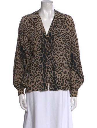 Gloria Sachs Animal Print V-Neck Blouse