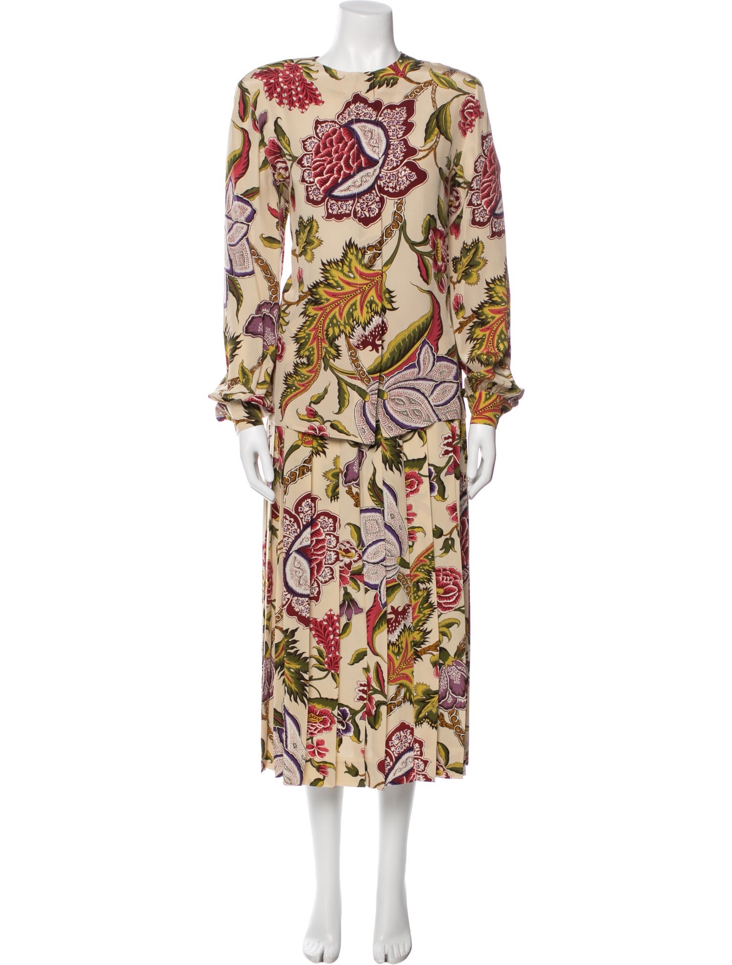 Gloria Sachs Printed Pleated Accents Skirt Set