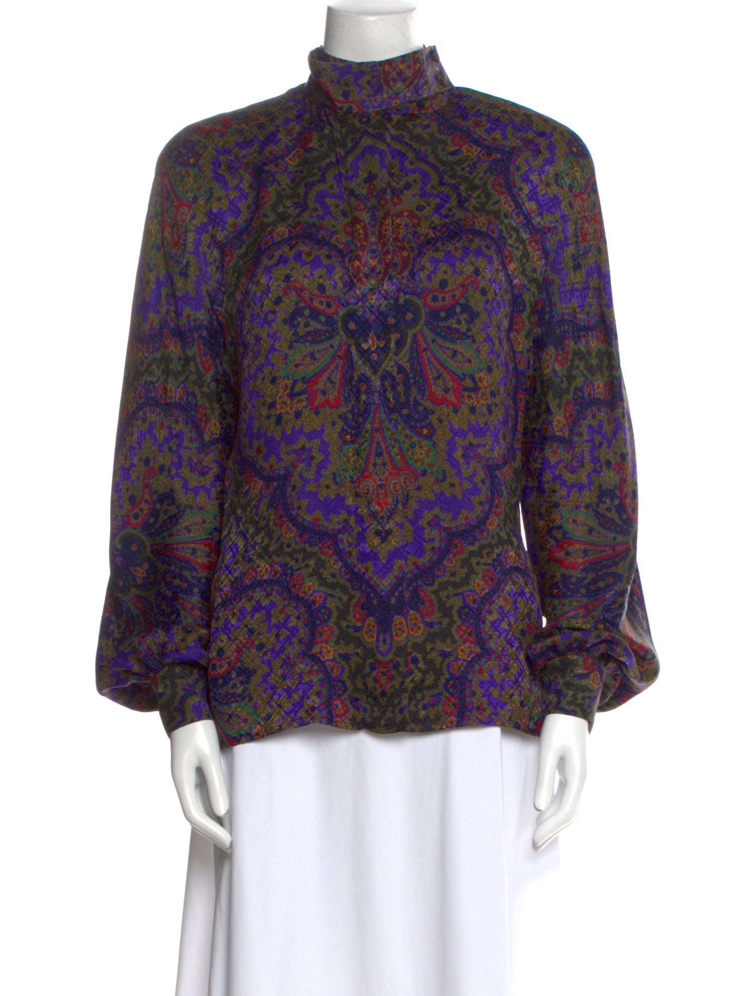 Gloria Sachs Paisley Print Mock Neck Blouse