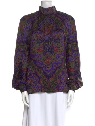 Gloria Sachs Paisley Print Mock Neck Blouse
