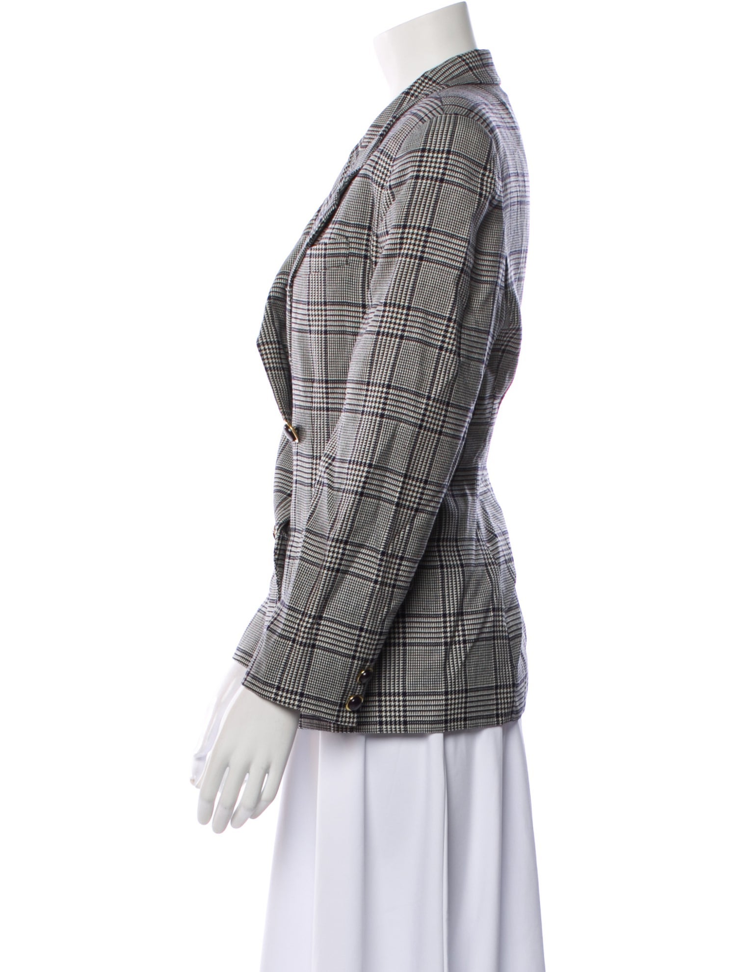 Gloria Sachs Wool Plaid Print Blazer
