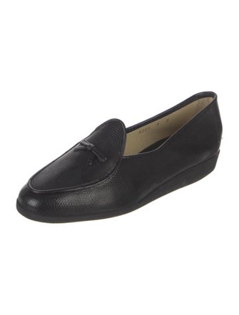 Belgian Shoes Embossed Leather Bow Accents Loafers