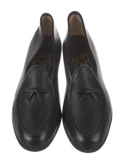 Belgian Shoes Embossed Leather Bow Accents Loafers