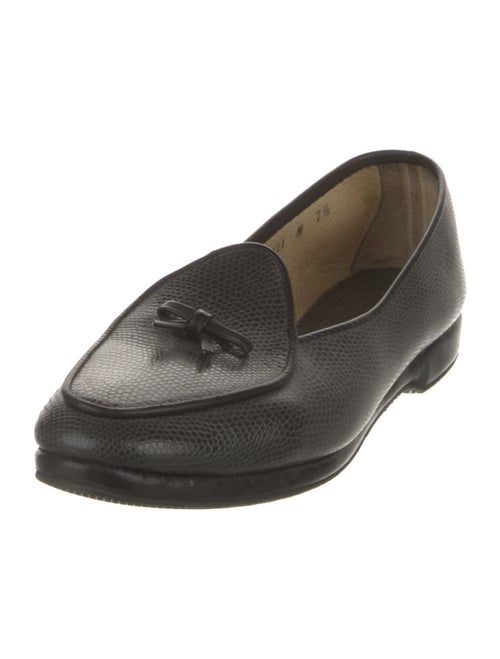 Belgian Shoes Embossed Leather Bow Accents Loafers