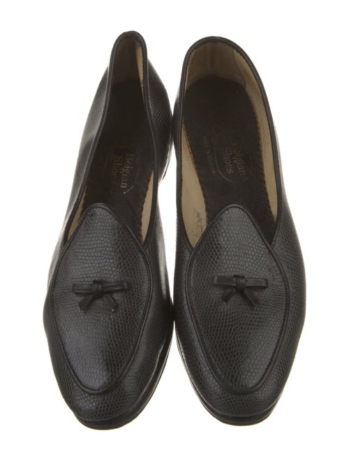 Belgian Shoes Embossed Leather Bow Accents Loafers