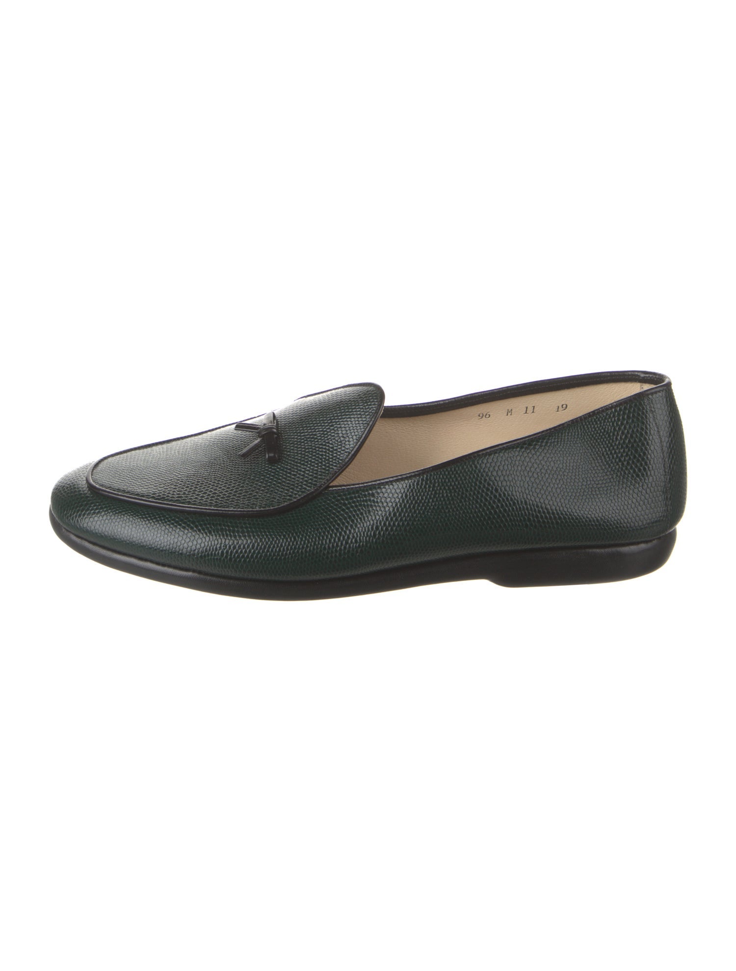 Belgian Shoes Embossed Leather Bow Accents Loafers