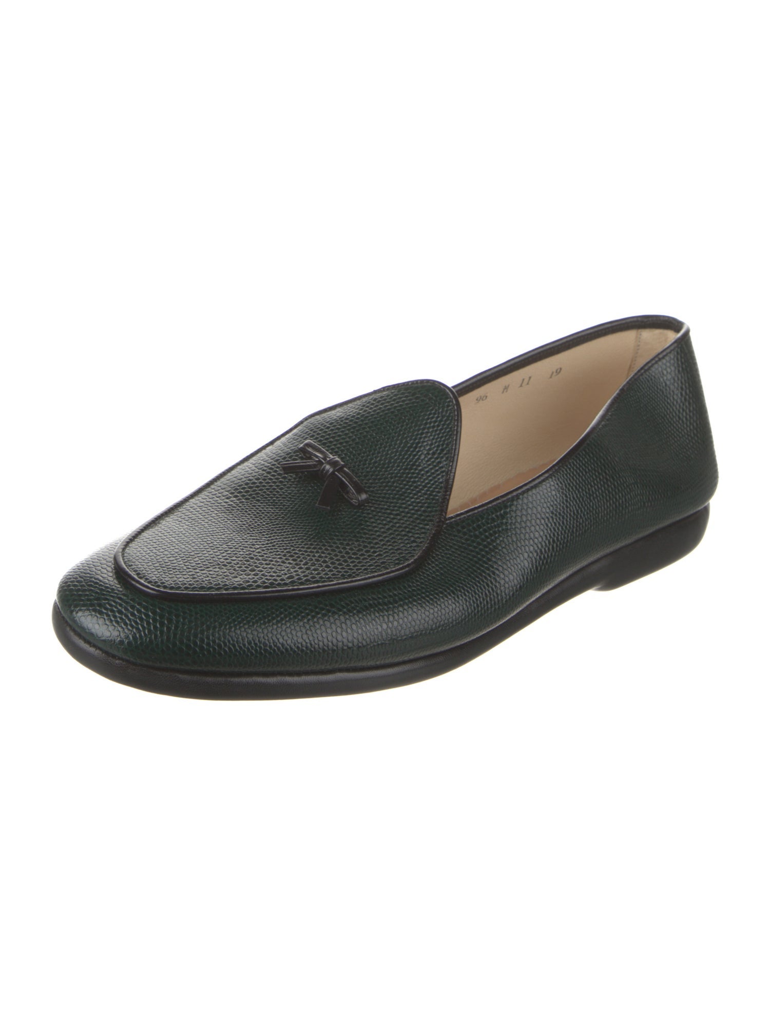 Belgian Shoes Embossed Leather Bow Accents Loafers