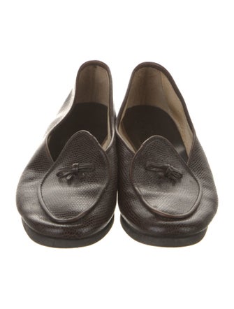 Belgian Shoes Embossed Leather Bow Accents Loafers