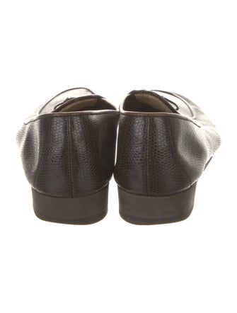 Belgian Shoes Embossed Leather Bow Accents Loafers