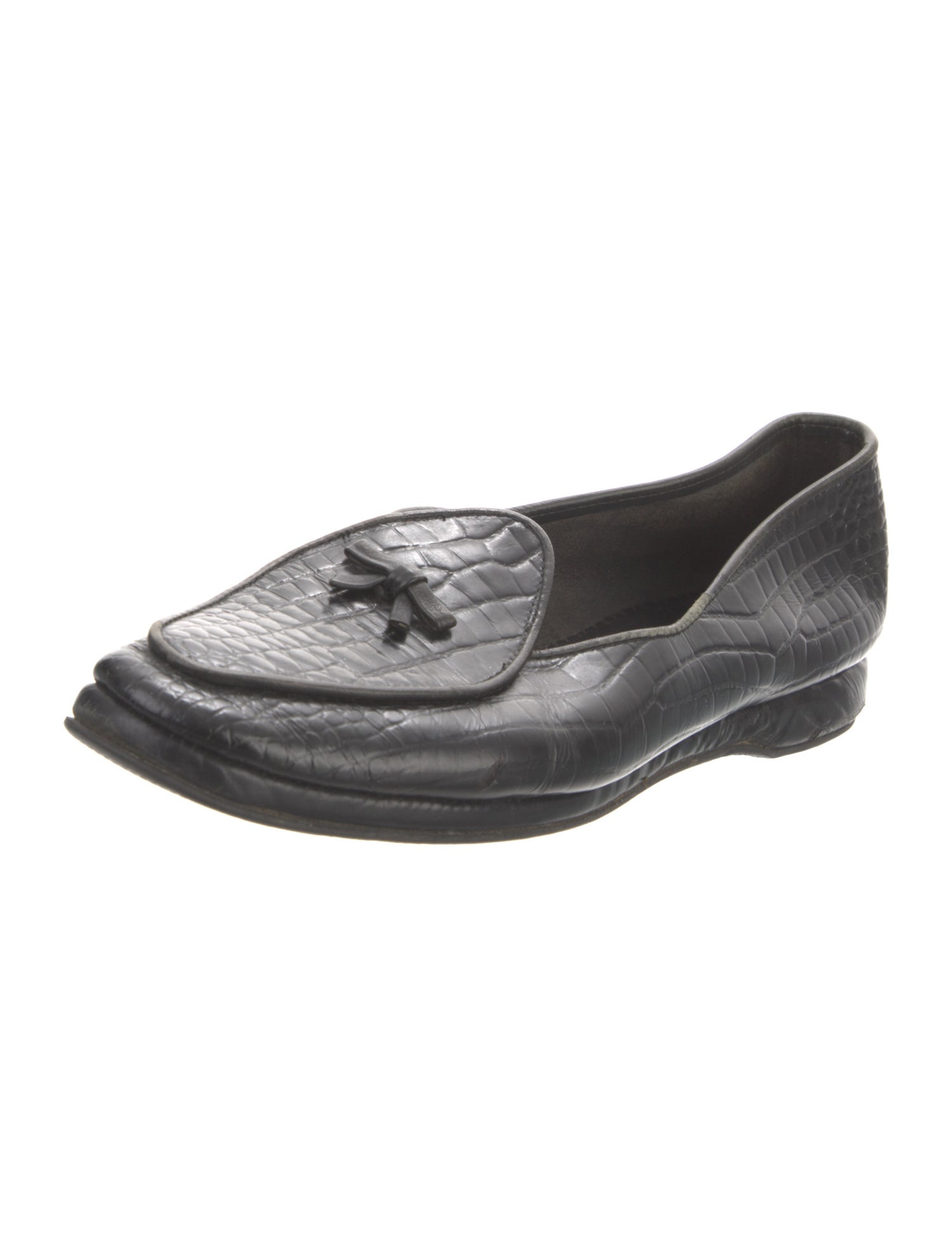 Belgian Shoes Embossed Leather Bow Accents Loafers