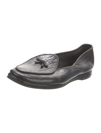 Belgian Shoes Embossed Leather Bow Accents Loafers