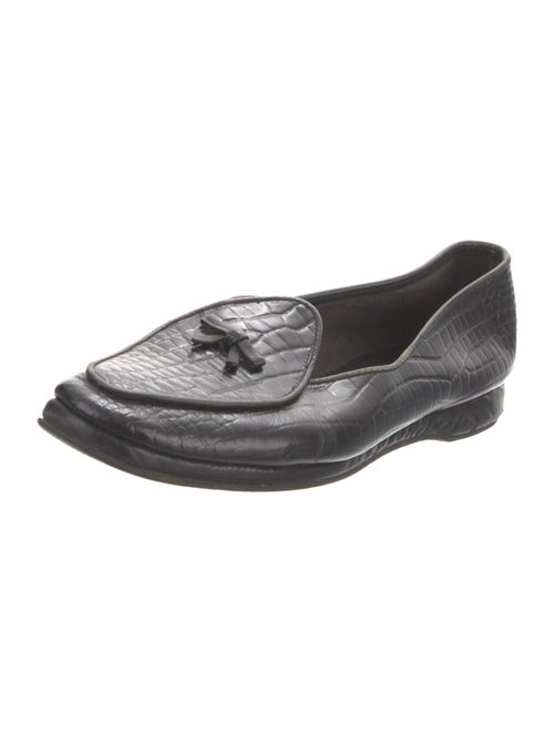 Belgian Shoes Embossed Leather Bow Accents Loafers